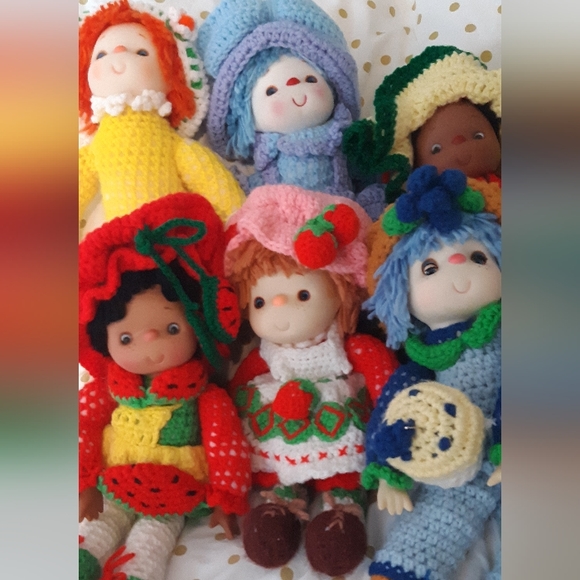 Hand Crafted Other - 6 Handmade Strawberry Shortcake Vintage Crochet Dolls🍓